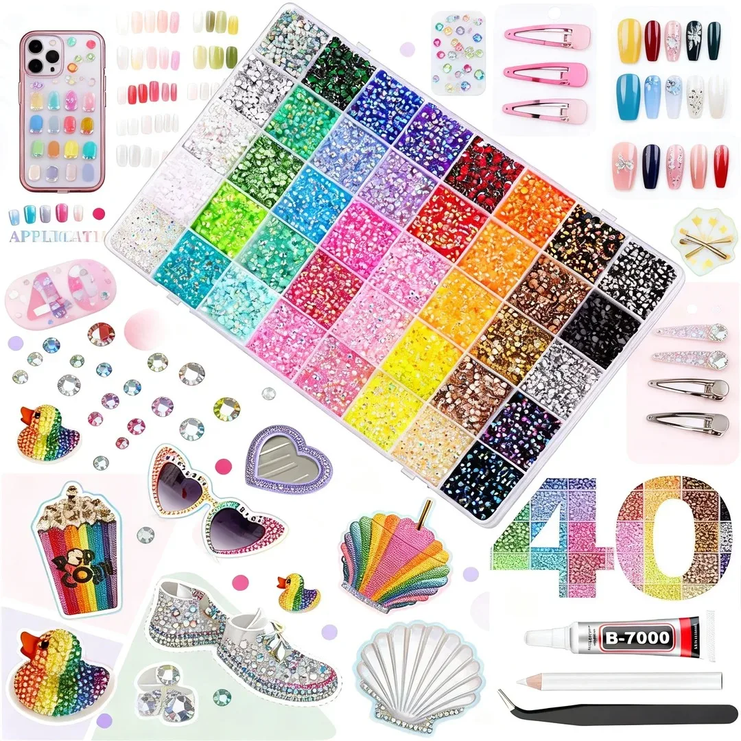 32&40 Grid Mixed Color Jelly/Resin Drill Rhinestone Set for DIY Nail Drill, Clothing, Phone Drill, Glasses Drill, Hat Drill, etc