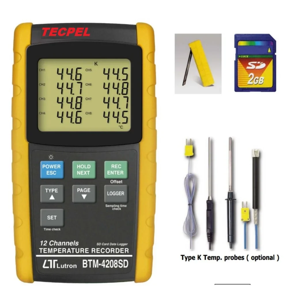 TECPEL 12 Channel Thermocouple thermometer  data logger Recorder  Lutron BTM-4208SD