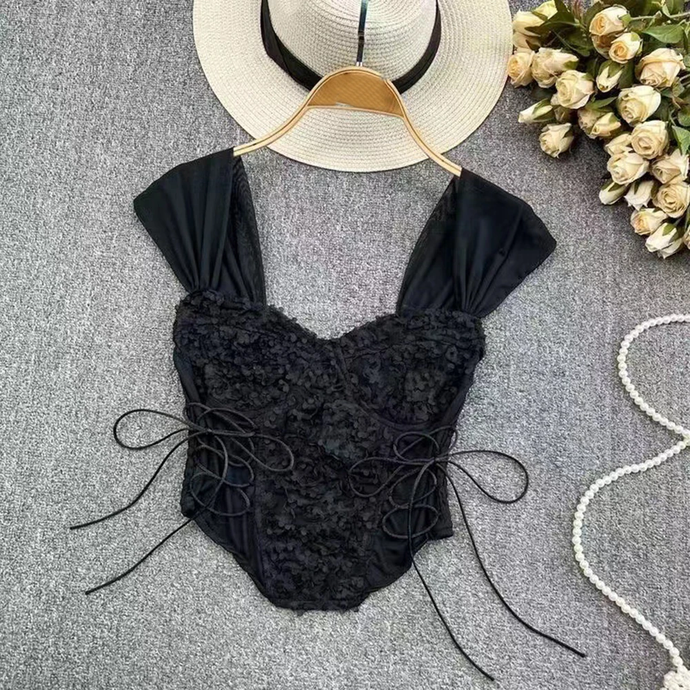 Vacation Outfit Y2K Lolita Top Sleeveless Floral Top Comfortable Womens Tube Top Women Y2k White Slight Stretch Spring Season