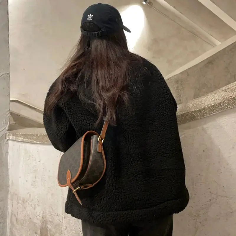 เสื้อสเวตเชิ้ตผ้าฟลีซแบบไม่มีฮู้ดสำหรับผู้หญิง แบบซิป Y2K สำหรับฤดูใบไม้ร่วง ระบายอากาศได้ดี ทรงโอเวอร์ไซส์ สไตล์นักเรียน สำหรับกิจกรรมกลางแจ้ง ถักนิตติ้ง