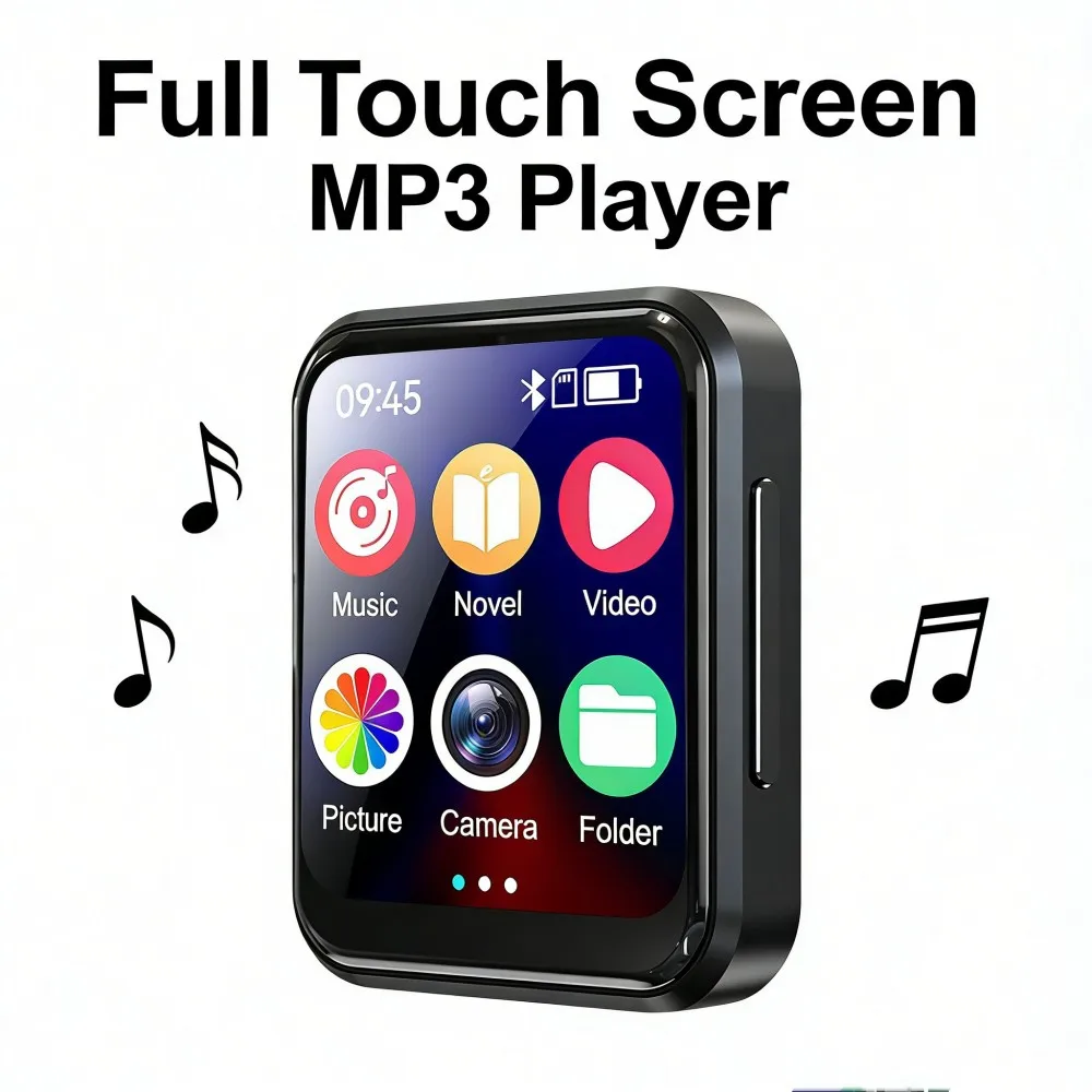 Reproductor MP3 MP4 Bluetooth 5,4, pantalla IPS completamente táctil HD a Color de 2 pulgadas, compatible con foto, Radio, alarma, vídeo, libro electrónico, compatible con almacenamiento de 128GB