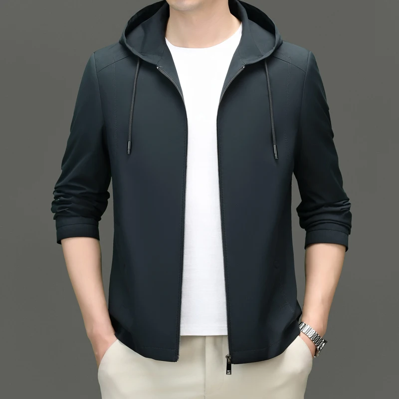 

Высококачественная Мужская весенне-осенняя модная красивая вещь, однотонная куртка с капюшоном, деловая повседневная куртка, 2024