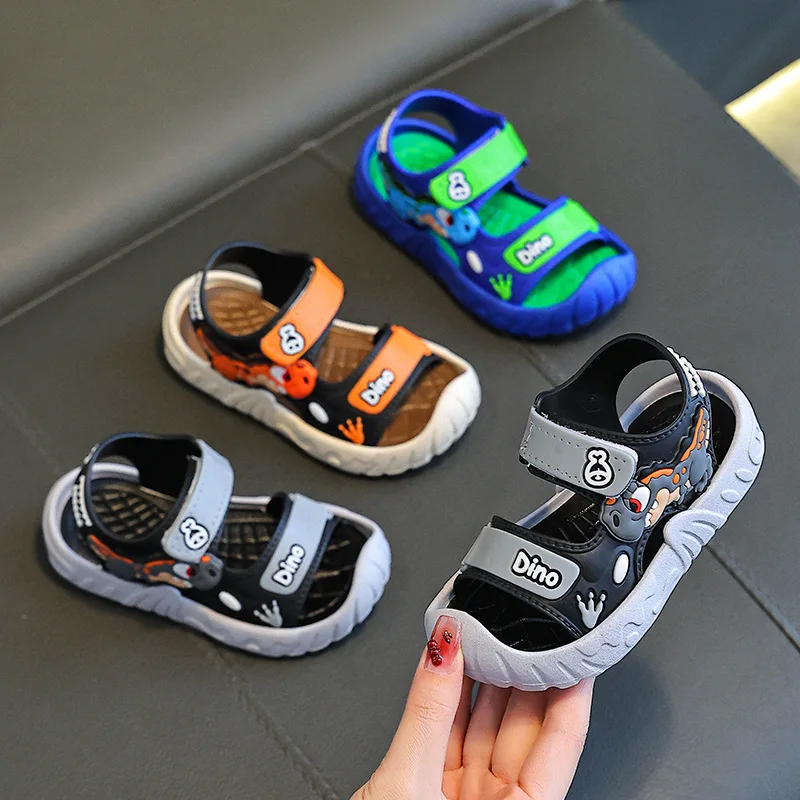 

Children' Fashion Sport Sandals Geometric Patterns Breathable Wear-resistant Soft Shoes With Adjustable Velcro For Boys & Girls