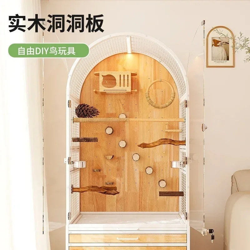 Garden Parrot Bird Cage Villa Large Household Solid Wood New Luxury Stainless Steel Splash-proof