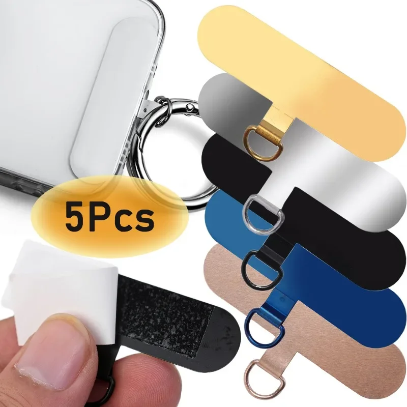 5/1pcs Self Adhesive Phone Tether Tab Stainless Steel  Metal Phone Gaskets Patch Replacement Cell Phone Hanging Rope Card Clips