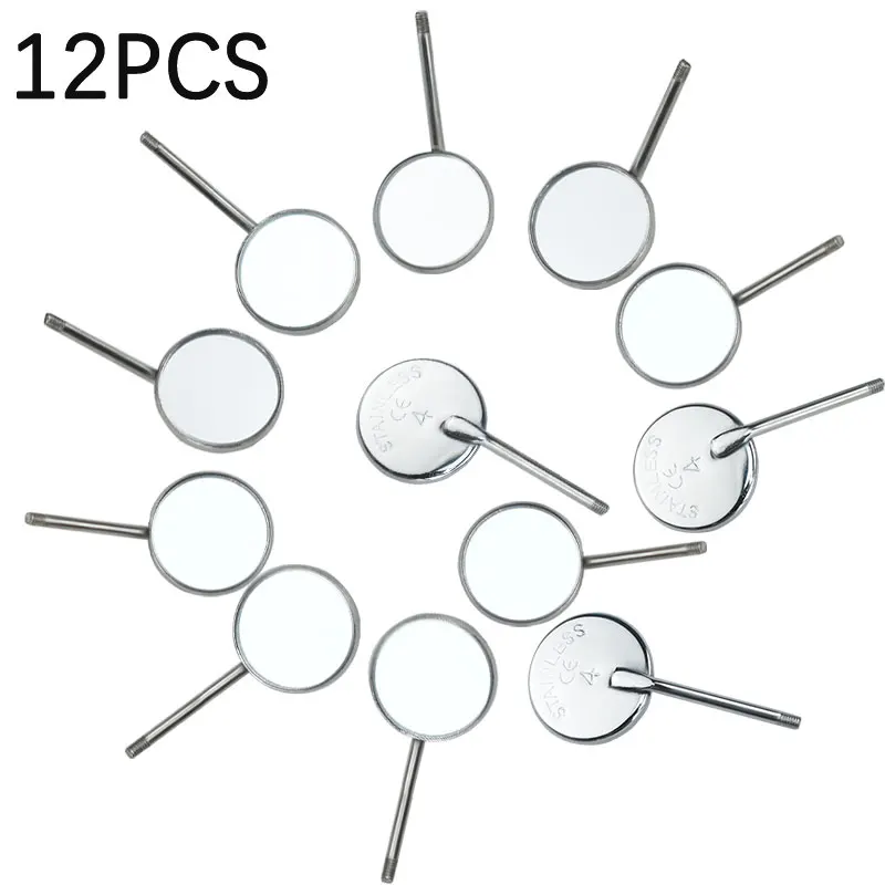 12Pc/box Stainless Steel Dental Single Sided Mouth Mirrors Premium Front Surface Mouth Exam Reflector Mirror Tooth Whitening