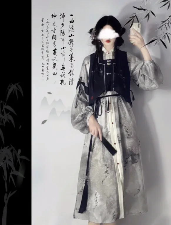 New Chinese Style Chinese Style Improved Hanfu Ink Wash Pattern Two-piece Dress Set