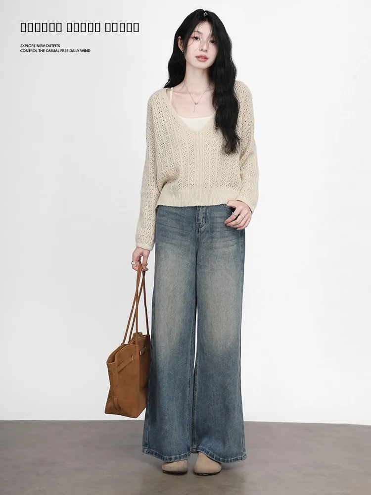 

Женские джинсы с высокой талией, свободного кроя, из светлого денима, осенне-зимние, повседневные, широкие брюки, удобные свободные штаны