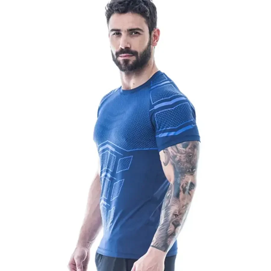 Men Compression Skinny T-shirt Gym Fitness Bodybuilding Shirt Male Summer Running Workout Quick Dry Tee Tops Training Clothing