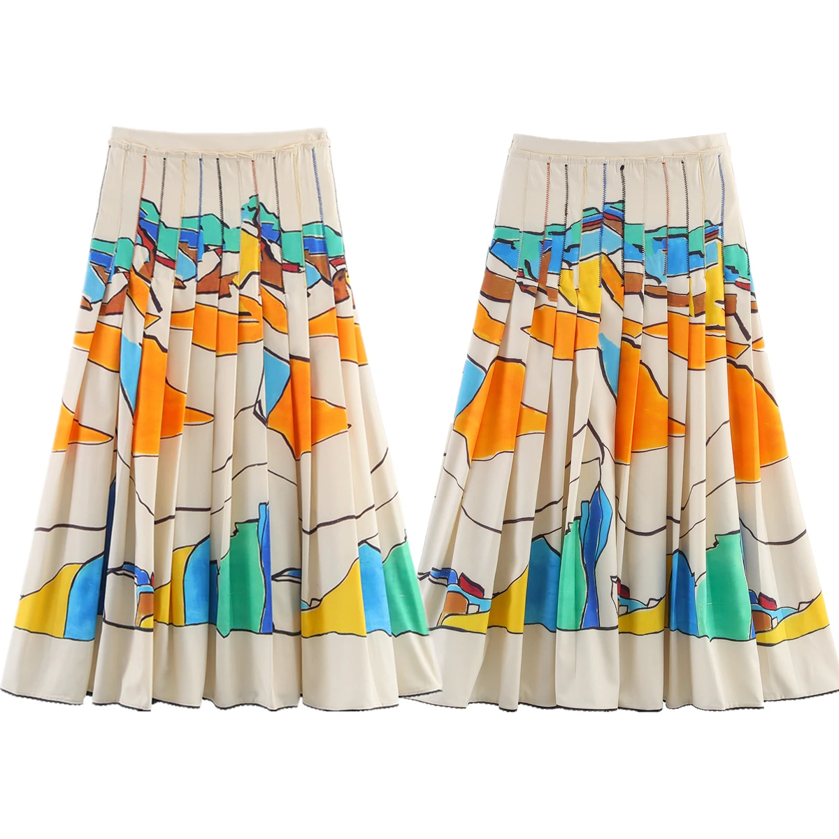 

Увядшие модные женские осенние юбки-миди с высокой талией, женские плиссированные юбки с абстрактным принтом во французском стиле ретро, женские Falda