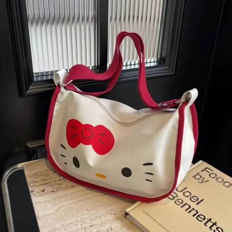 

Sanrio Hello Kitty Shoulder Bag Miniso Anime Cartoon Cute KT Cat Fashion Canvas Handbag Charm Messenger Bag Holiday Gifts