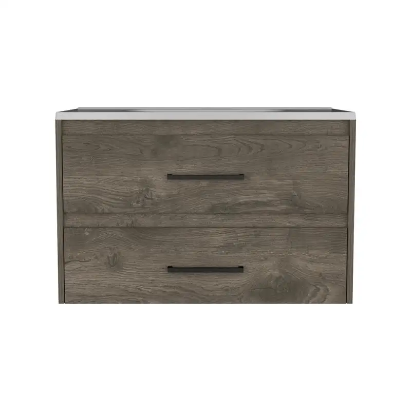 حوض فانيتي عائم مع درجين، لمسة نهائية باللون البني الداكن والأبيض #4