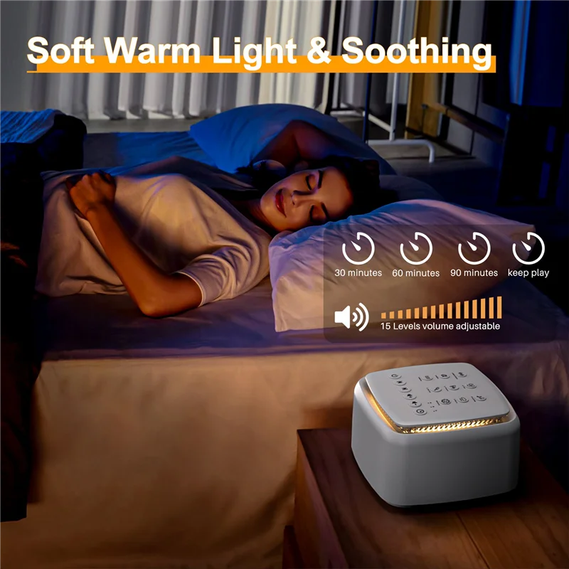 ABWE-Máquina de ruido blanca,Máquina de sonido recargable para bebés adultos,30 sonidos relajantes y luz cálida para dormir duradera