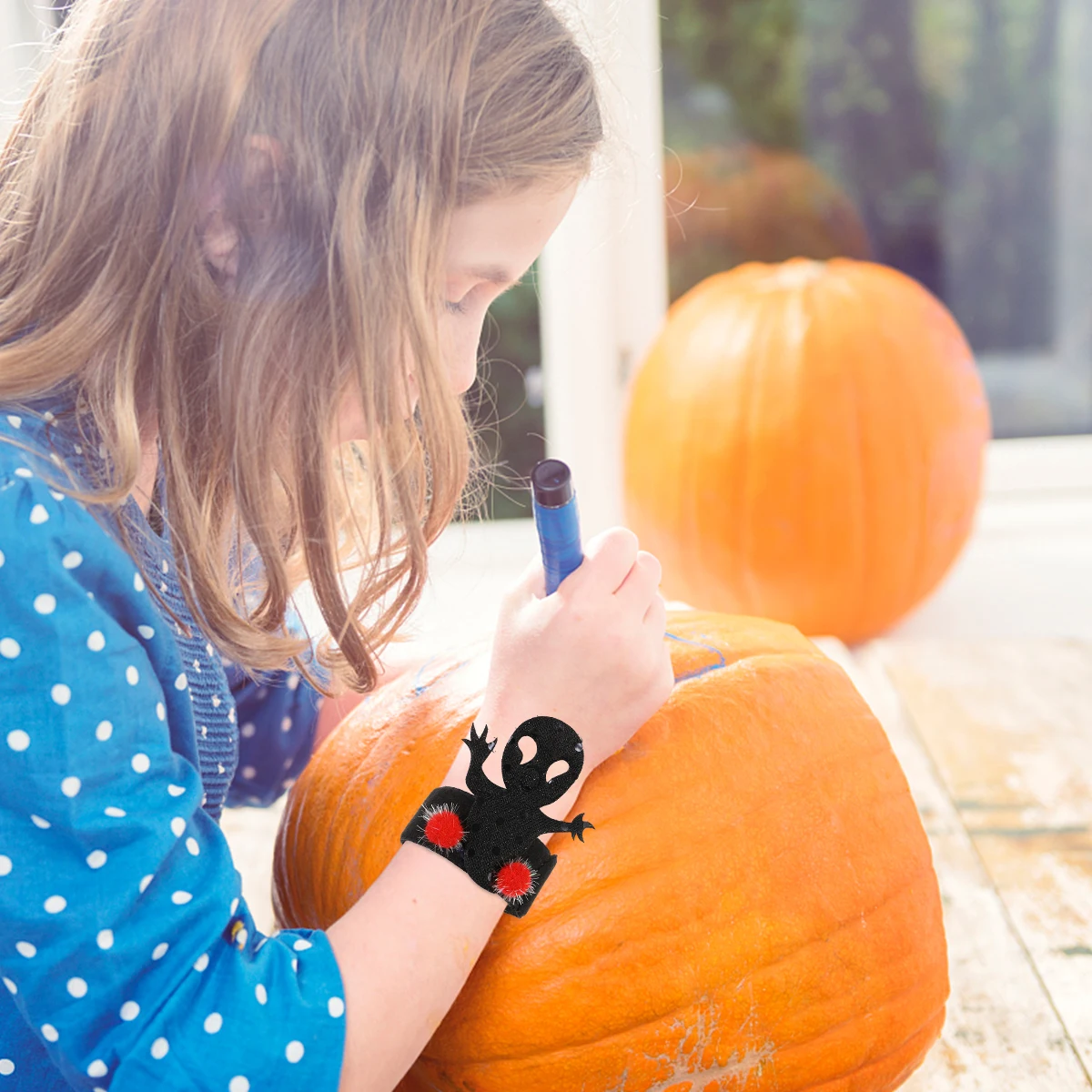 

6 Pcs Wristbands Pumpkin Pop Ring Light Slap Bracelets Halloween Filler for Child