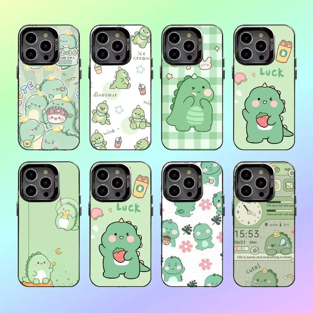 

Cute Cartoon Dinosaur Phone Case For iPhone17,16,15,14,13,12,11 Plus,Pro Max Colored silver phone case