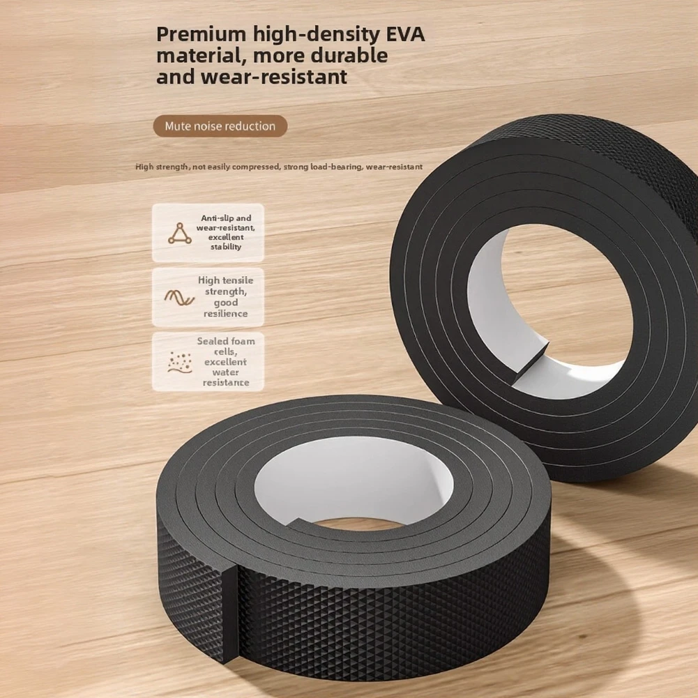 Self 6cm Wide 6mm Thick Black EVA Rubber Anti-Slip Mat for Furniture Legs Tables Sofas Beds Cabinets Speakers Keyboards