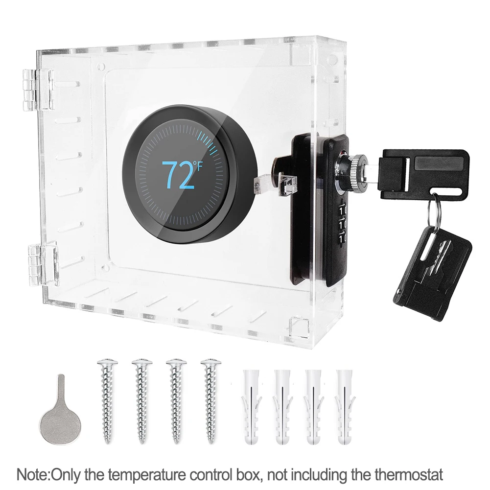 Wall Mount Thermostat Lock Box with Transparent Acrylic Cover Key Lock and Mounting Screws for Secure HVAC Control Protection