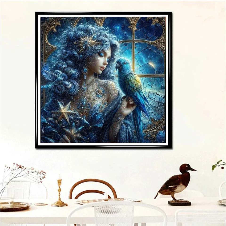 DIY Diamond Painting New 2024 Cross Stitch Kit Woman and Owl Parrot Flowers Mosaic Diamond Embroidery Home Decoration