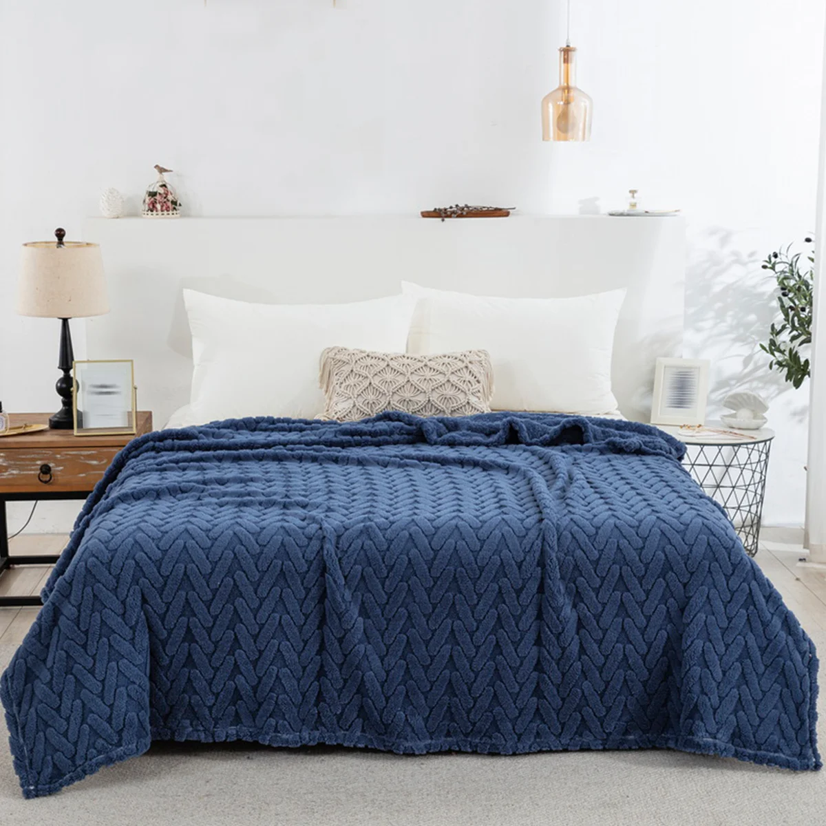 Dark Blue Jacquard Throw Blanket Multifunction Soft Warm Blankets for Boys Girls Gifts for Sofa Couch Bed Bedspread Cover Decor