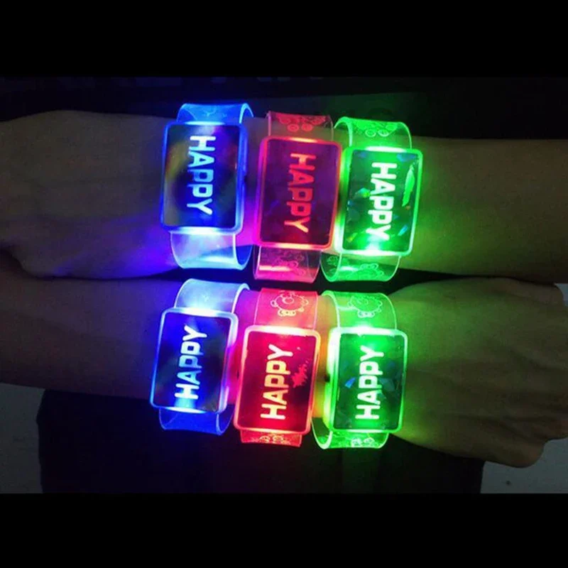 20/50/100PCS LED Bracelets Light Up Glow Bracelet Happy Flash Watch Flash Wrist Strap Love Wrist Strap Bracelet Party Supplies