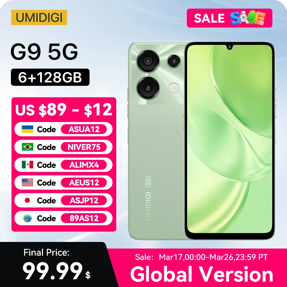 [World Premiere] UMIDIGI G9 5G Smartphone 5G Android 14  8-Core 6GB 128GB 6.75” 90Hz HD+ 50MP 5000mAh 18W Charging 5G cellphone