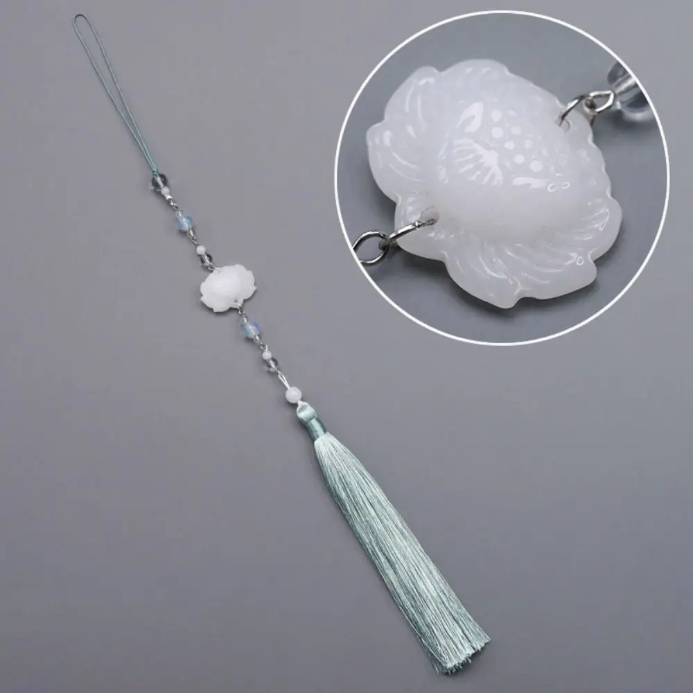 Imitation Jade Hanging Imitation Jade Lotus Pendant Classical Beads Hanfu Tassel Pendant Jewelry Accessories Keychain