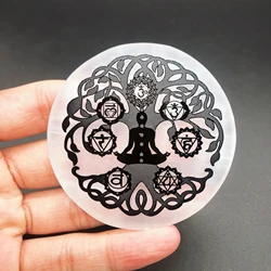 60mm Natural Selenite Slice Slab Crystal Stone White Gypsum Chakra Tree of Life Charging Plate For Yoga Cleaning Meditation
