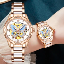 New Fashion Women Mechanical Watch Waterproof Luxury Brand Ladies Automatic WristWatch Ceramic Hollow Design Clock Montre Femme