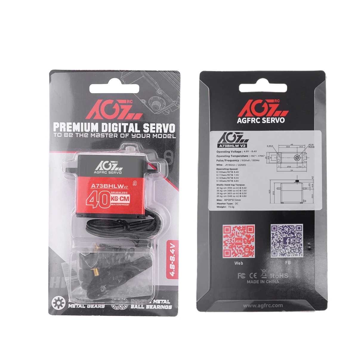 AGFRC A73BHLW V2 40KG 0.10Sec Superb Torque Brushless Waterproof Digital Servo For RC Models