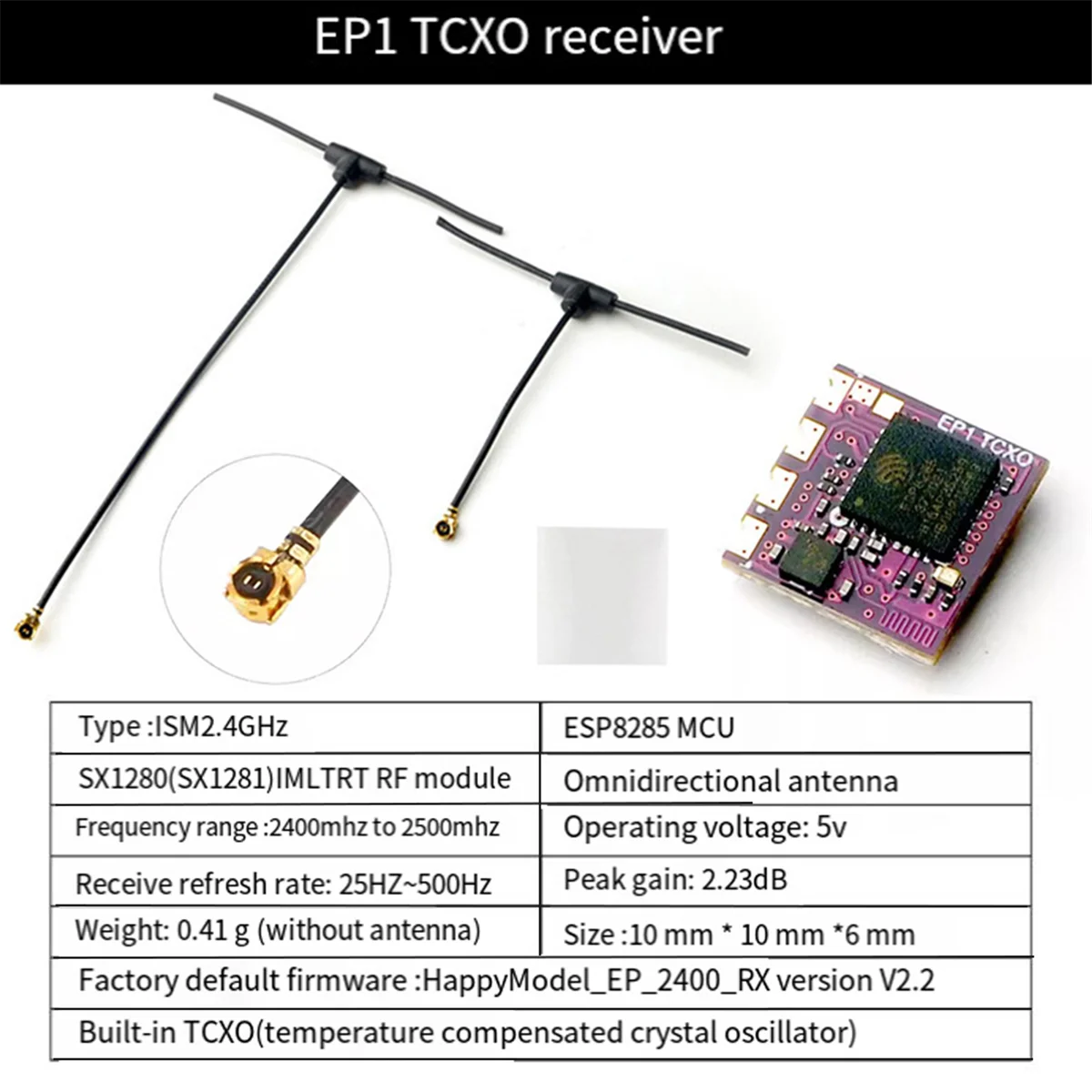 For HappyModel EP1 TCXO Receiver 2.4GHz ESP8285 ELRS Micro-FPV Racing Drone Receiver 25HZ-500Hz EP1 TCXO