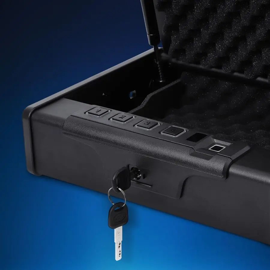 Gun Safe, Biometric Gun Safe for Pistols, Three Ways Quick Access Pistol Safe Fingerprint Handgun Safe with Keys and Keypad, Bio