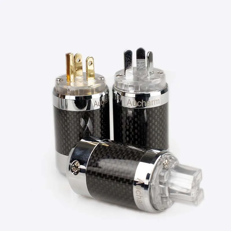 1Pair Hi-Fi Audio Carbon Fiber Power Plug, US Standard Plug, 4N Rhodium-Plated Purple Copper