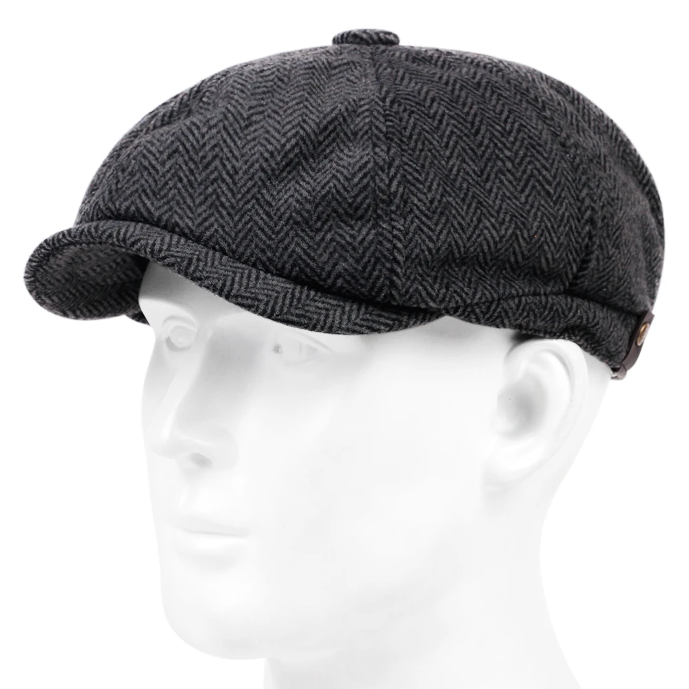 Men Women Wool Newsboy Caps Herringbone Flat Caps Coffee British Gatsby Caps Autumn Winter Warm Woolen Hats Gorras