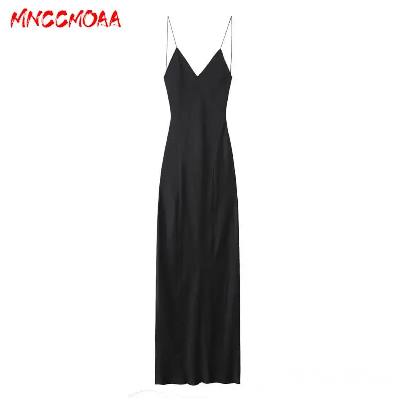 MNCCMOAA 2024 New Summer Women Sexy Slip Dress Satin Sundress Silk Backless Dresseses Female Nightwear Elegant Dress