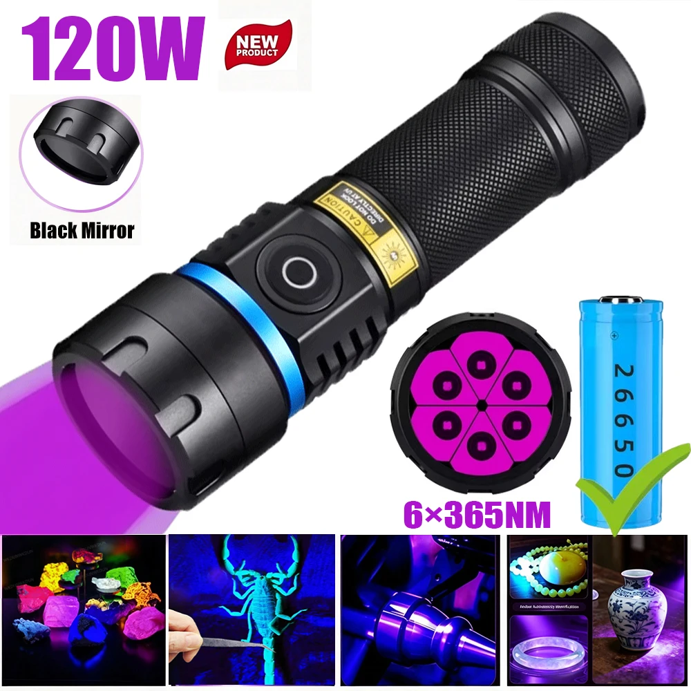 Lanterna UV 365/395nm Zoom 5W Tipo C USB recarregável luz preta para cura de resina, detecção de urina de animais de estimação, escorpião com bateria