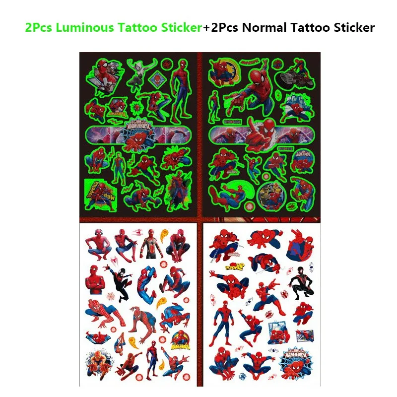 4Pcs/set Disney Luminous Avengers Tattoo Stickers Waterproof Stitch Frozen Sticker Birthday Party Supplies Decoration Kids Gift