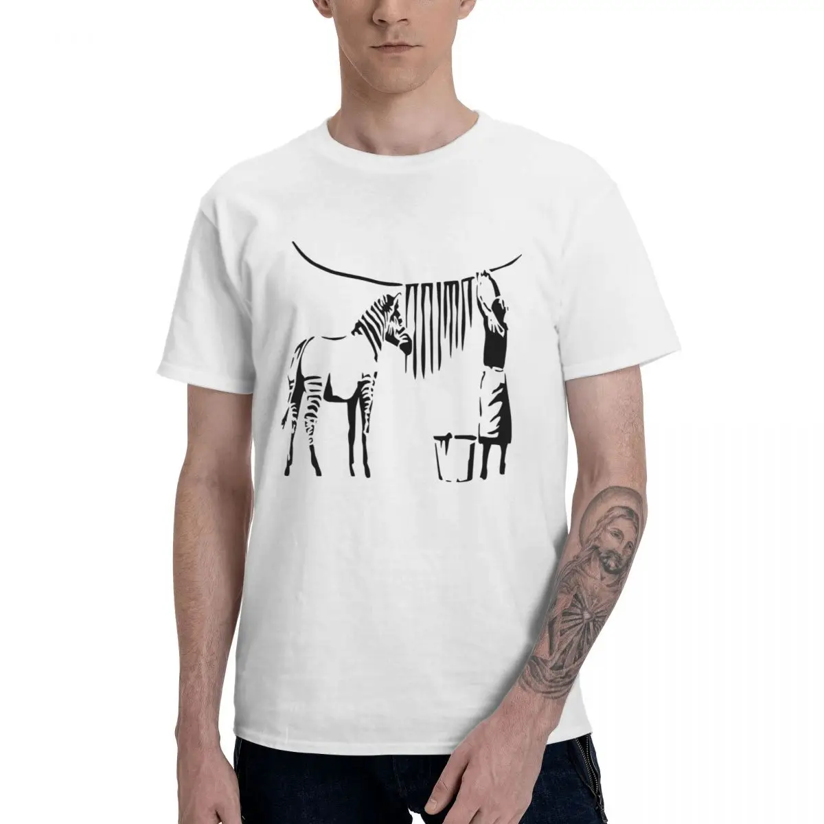Fashion Banksy Zebra T-Shirts 100% Cotton Round Neck Male T Shirts Short Sleeve Oversized Unisex Tees Tops Four Seasons
