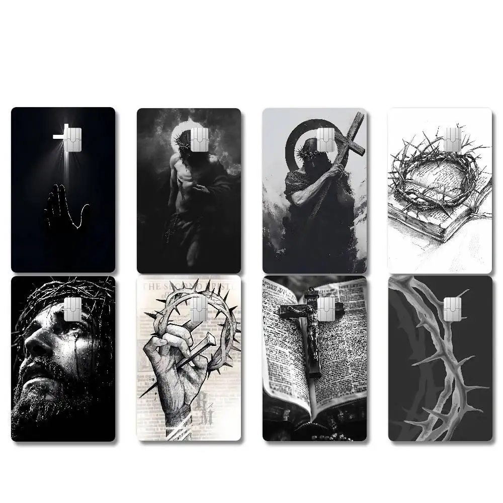 Sohn Gottes Jesus Kreuz Heiliges Licht Anime Frontcover-Folienaufkleber für Kredit- und Debitkarten mit Kleinem und Großem Chip, 1 Set mit 4 Stück