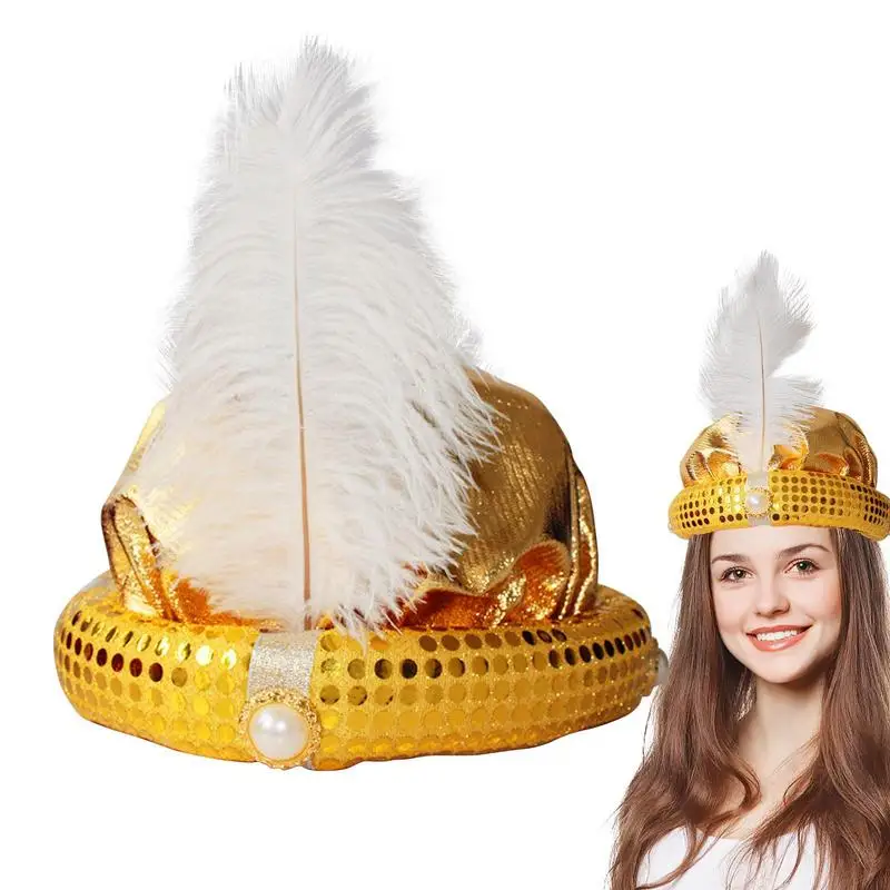 Aladdin Costume Hat Aladdin Hat Adult With Feather And Pearl Gorgeous Sultan Turban Men Head Wrap Sequin Design For Men