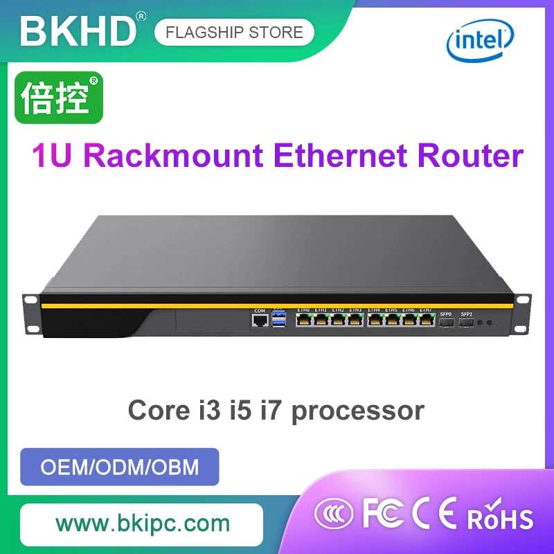 BKHD Rack Mount Firewall Router Server Core i3 i5 i7 8x1GbE 2x1G SFP Unterstützung Pfsense MikrotikOS SophosFW 989G 8L2F