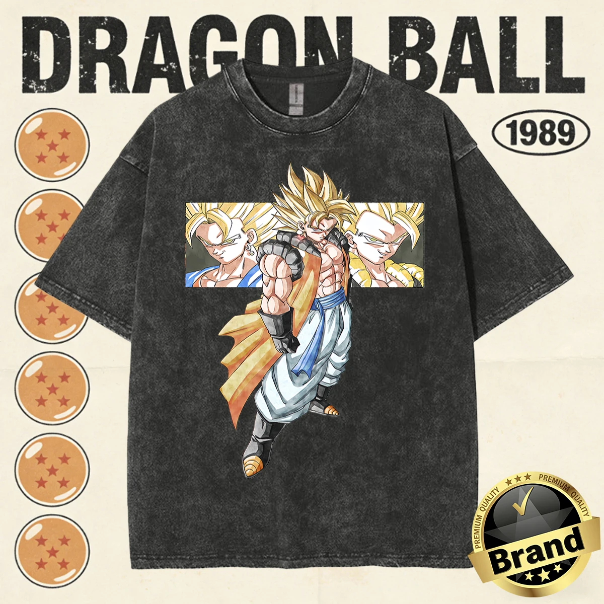 2026 Summer DBZ Vintage Men's Washed T-Shirt, 100% Cotton Oversized Heavyweight, Ultimate Forms Print, Daily Sports Tee Kids