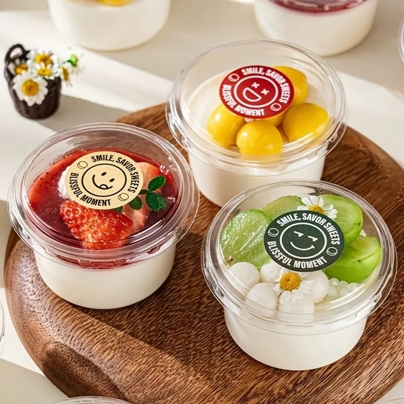 50Pcs 130ML Clear PET Disposable Dessert Cups With Flat Lids, for Mousse Pudding Fruit Wedding Picnic Party Gift