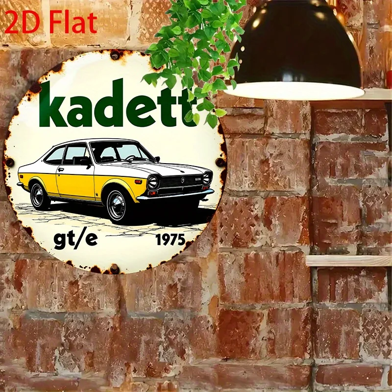 لافتة مسطحة ثنائية الأبعاد، قطعة واحدة من Kadett GT/E 1975 لافتة قصدير ألومنيوم دائرية كلاسيكية مقاس 20. × 20 سم مع تصميم سيارة كلاسيكي، مناسبة #6