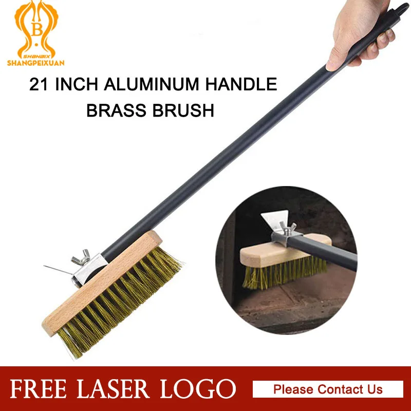 SHANGPEIXUAN Professional Pizza Oven Copper Brush Scraper Household Grill Brass Cleaning Brush with 21 inch Aluminium Handle