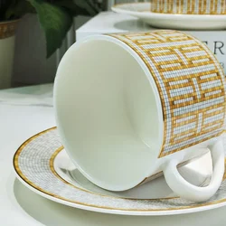 Dropshipping Suppliers Classic Mosaic Tea Cup And Saucer Gold Ceramic Mug Creative Tableware  dinner plates