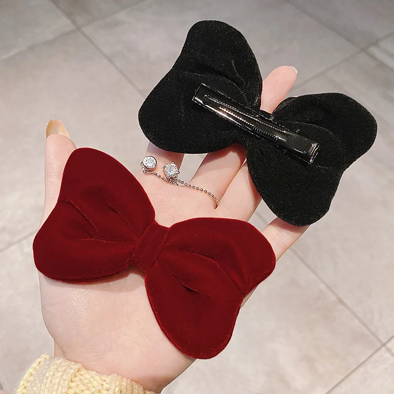 

Velvet bow hairpin female bangs clip girl high sense retro temperament simple flocking duck bill clip sweet