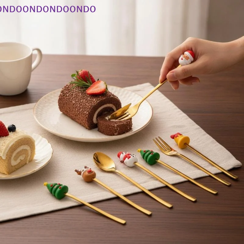 Stainless Steel Coffee Spoon Creative Christmas Dessert Spoon Cake Fork Cartoon Elk Spoon Fork Gift Box