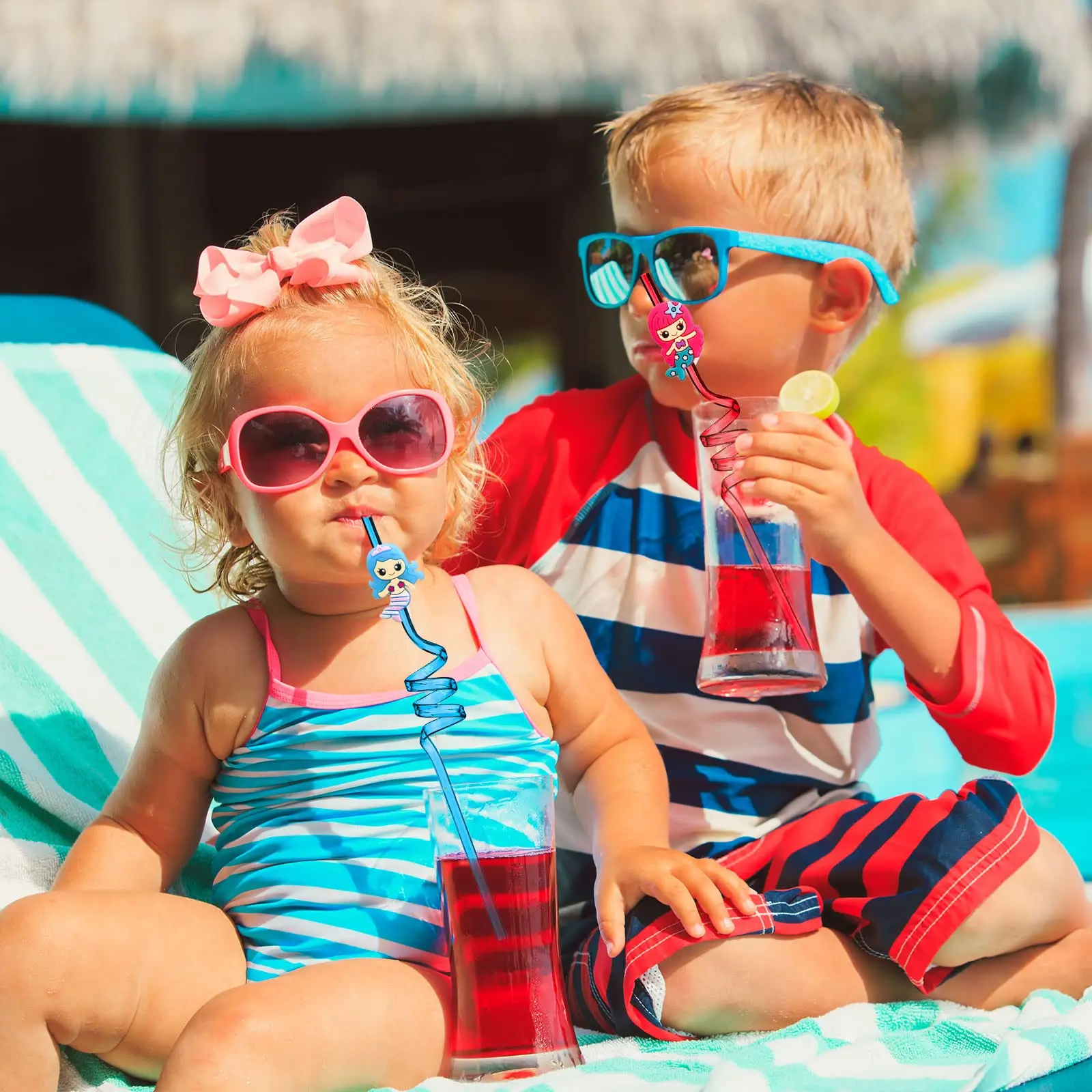 8pcs Mermaid Plastic Straw Reusable Drinking Straw Mermaid Party Supplies Under the Sea Theme Birthday Party Decoration