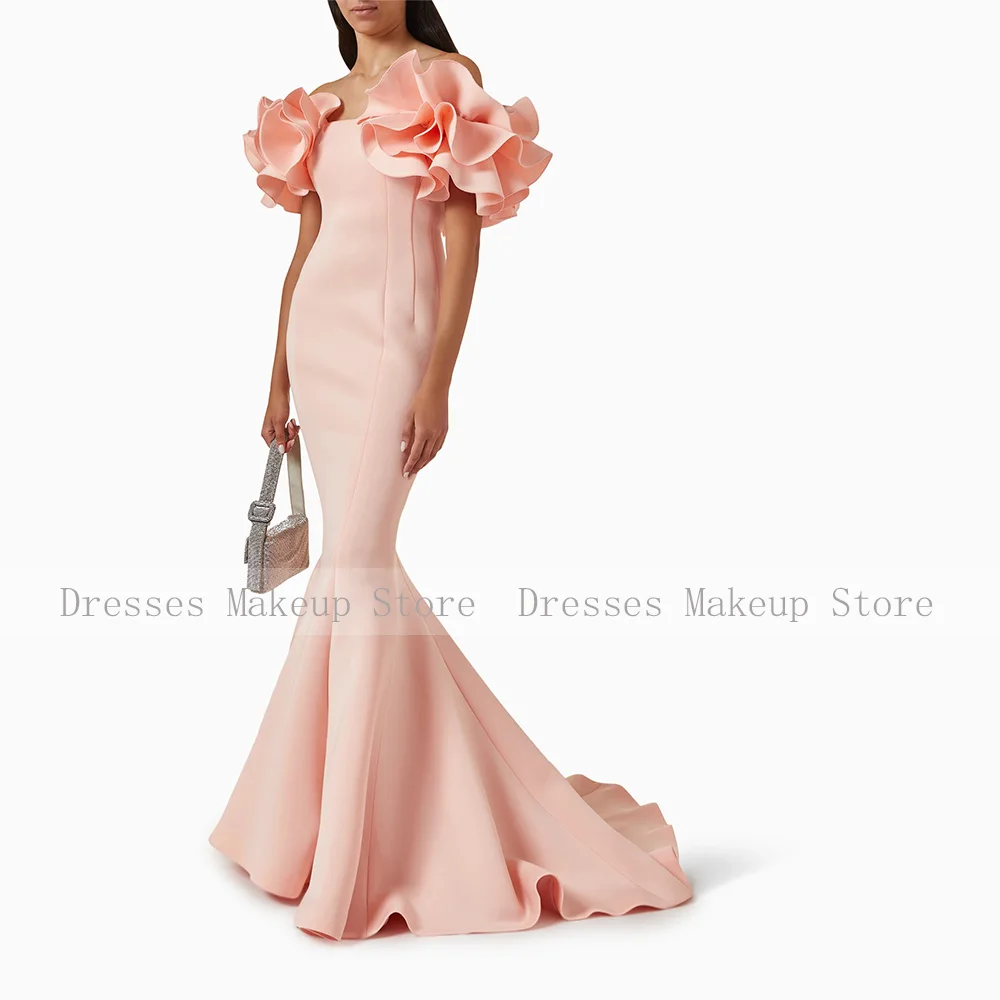 Vestidos de baile rosa para mulheres fora do ombro plissado sereia vestidos de noite longo trompete sem mangas simples formal vestido de festa 2025