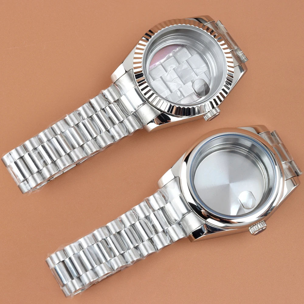 

For Datejust NH35 Case 39mm 36mm Stainless Steel Gear/Flat Edge Watch Case Fit NH35 NH36 Movement Solid Presidential Watchband